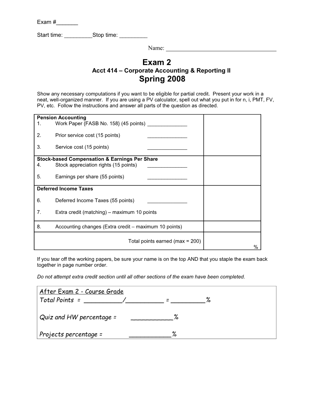 Exam 2, Acct 414, Spring 2008