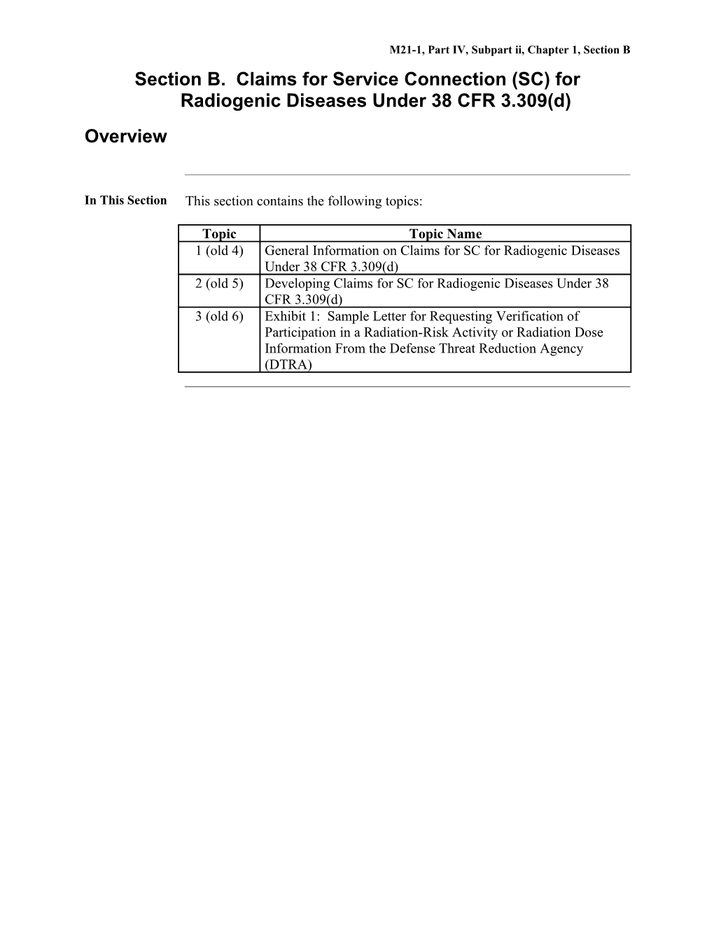 Section B. Claims for Service Connection for Radiogenic Diseases Under 38 CFR 3.309(D)
