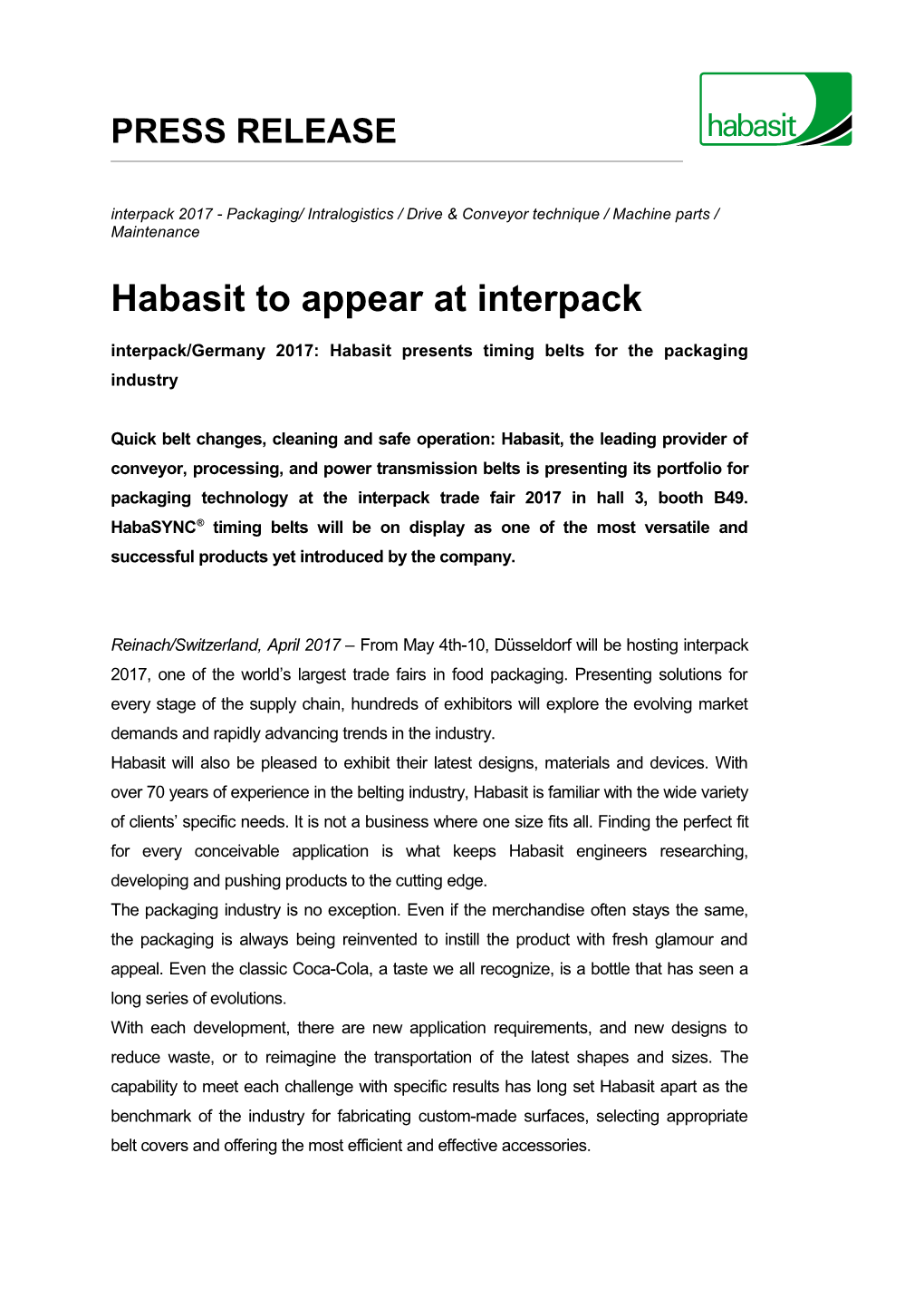 PRESSE-INFORMATION Habasit s2
