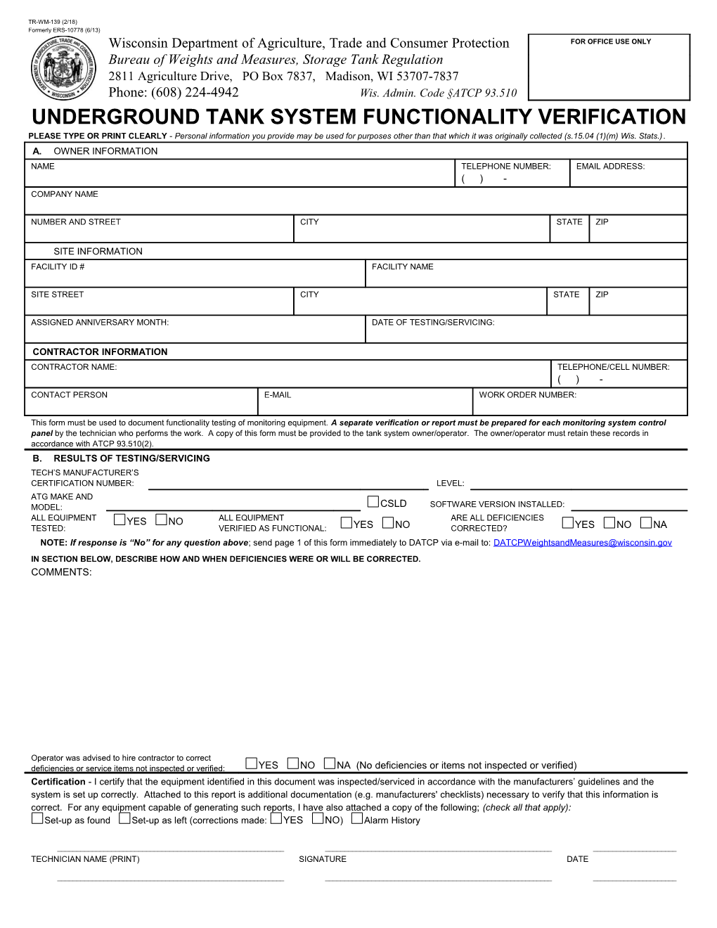Underground Tank System Functionality Verification