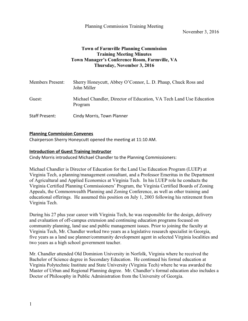 Town of Farmville Planning Commission