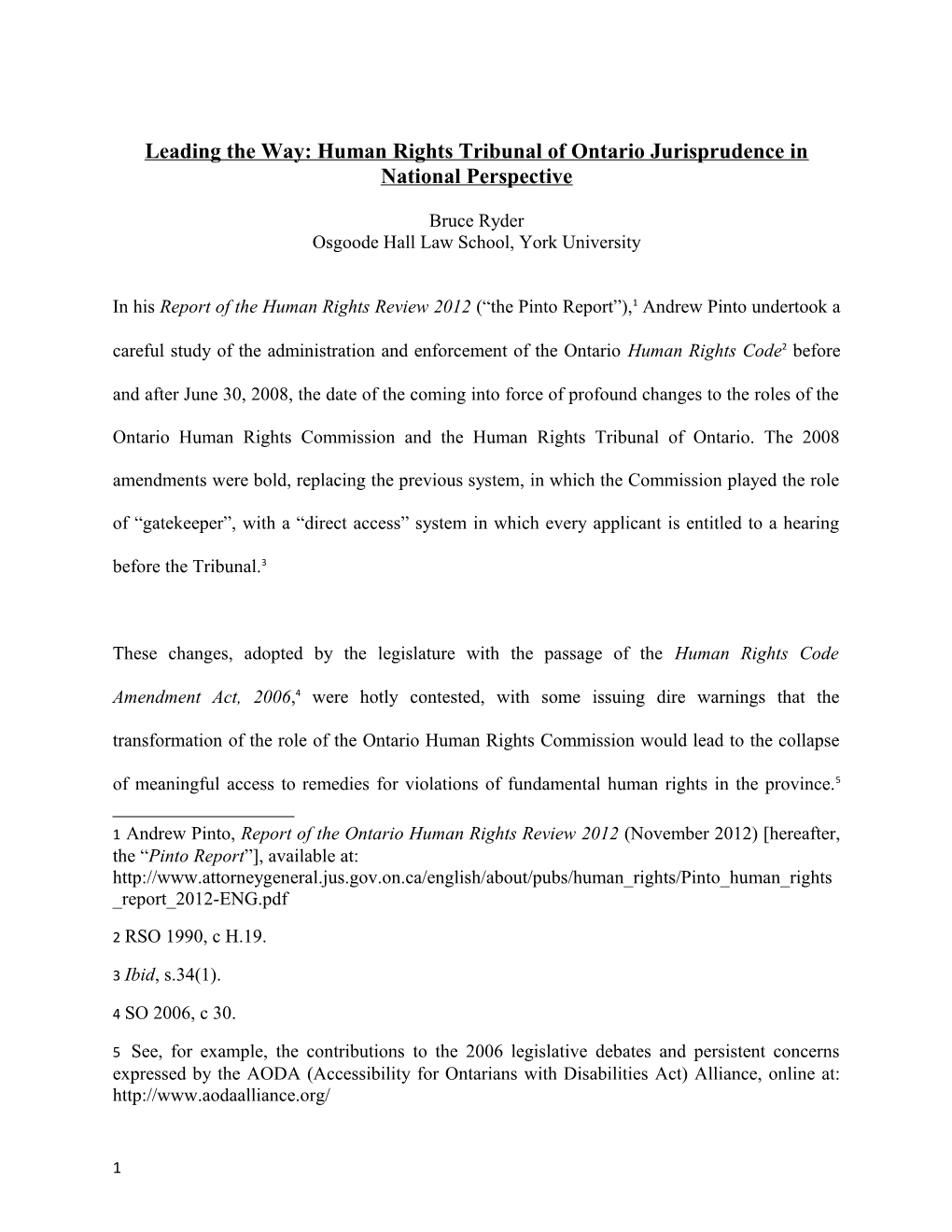 Leading the Way: Human Rights Tribunal of Ontario Jurisprudence in National Perspective