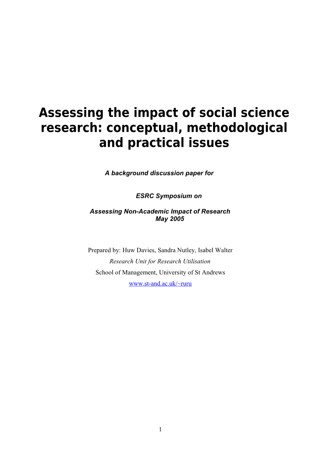 Assessing The Impact Of Social Science Research: Conceptual, Methodological And Practical Issues