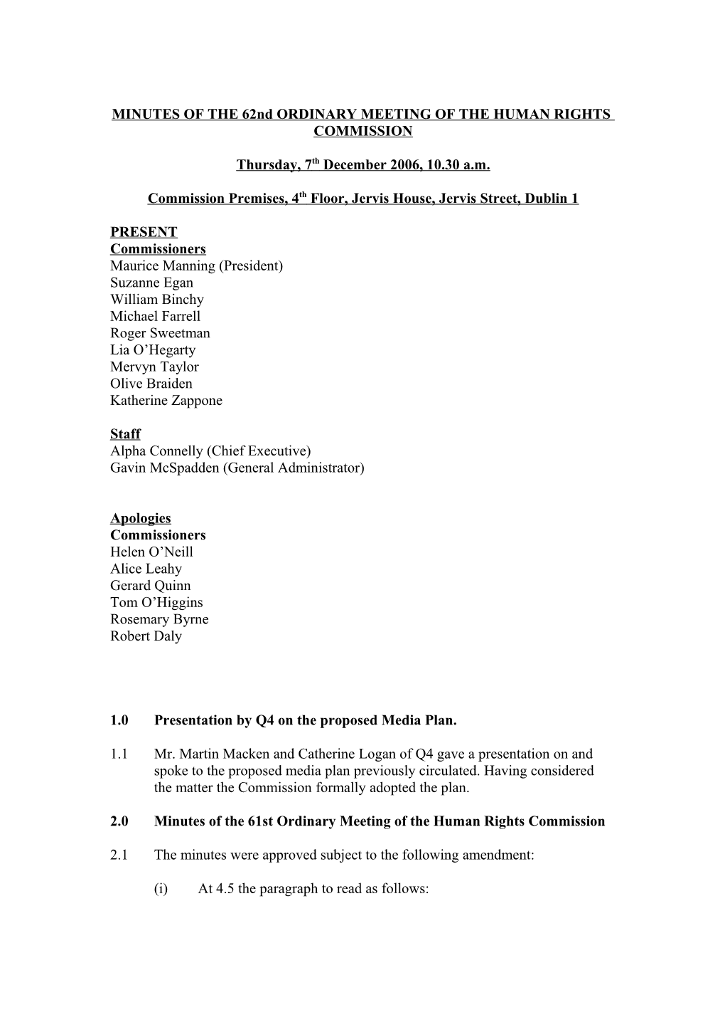 Minutes of the 31St Ordinary Meeting of the Human Rights Commission