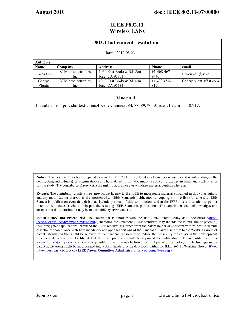 IEEE P802.11 Wireless Lans s160