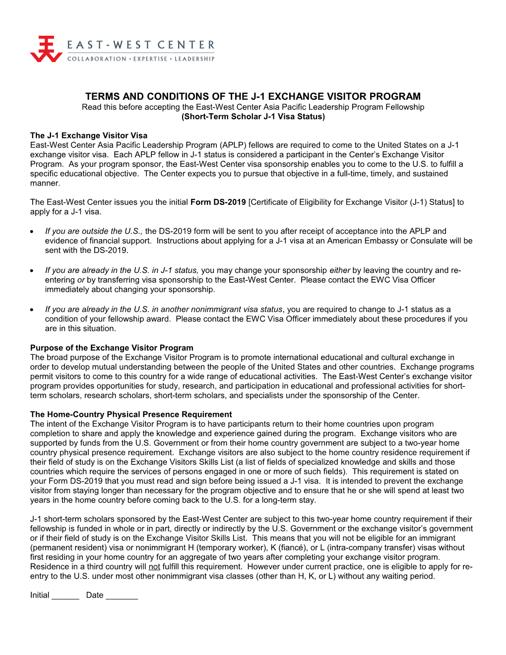 Terms and Conditions of the J-1 Exchange Visitor Program
