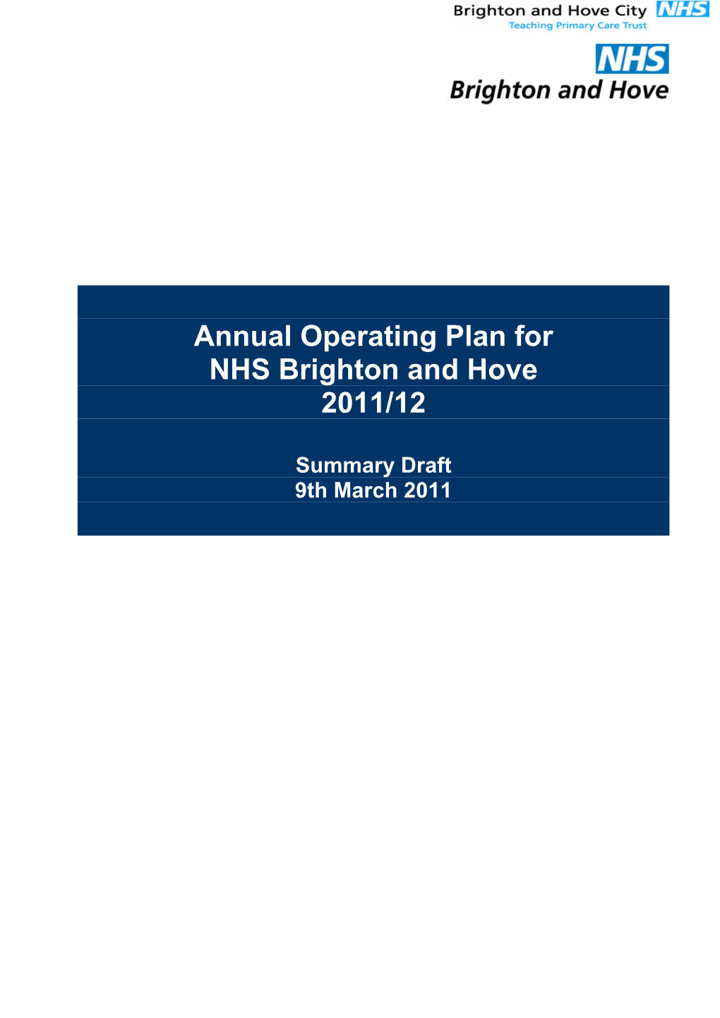 Annual Operating Plan For