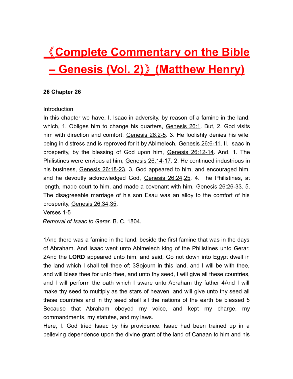 Complete Commentary on the Bible Genesis(Vol. 2) (Matthew Henry)