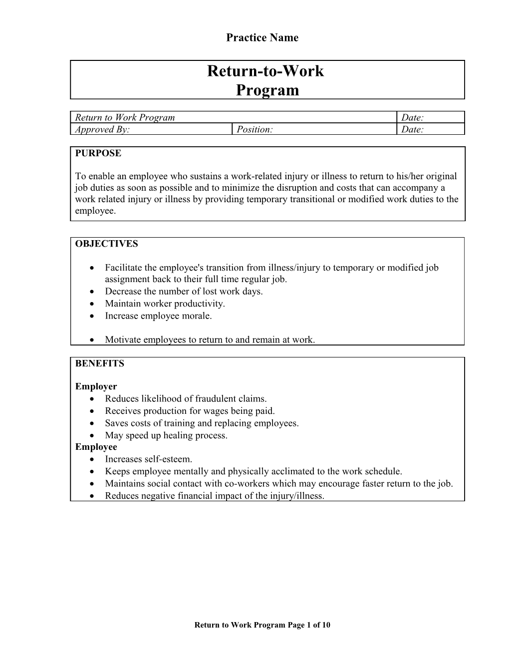 Return to Work Program Page 1 of 10
