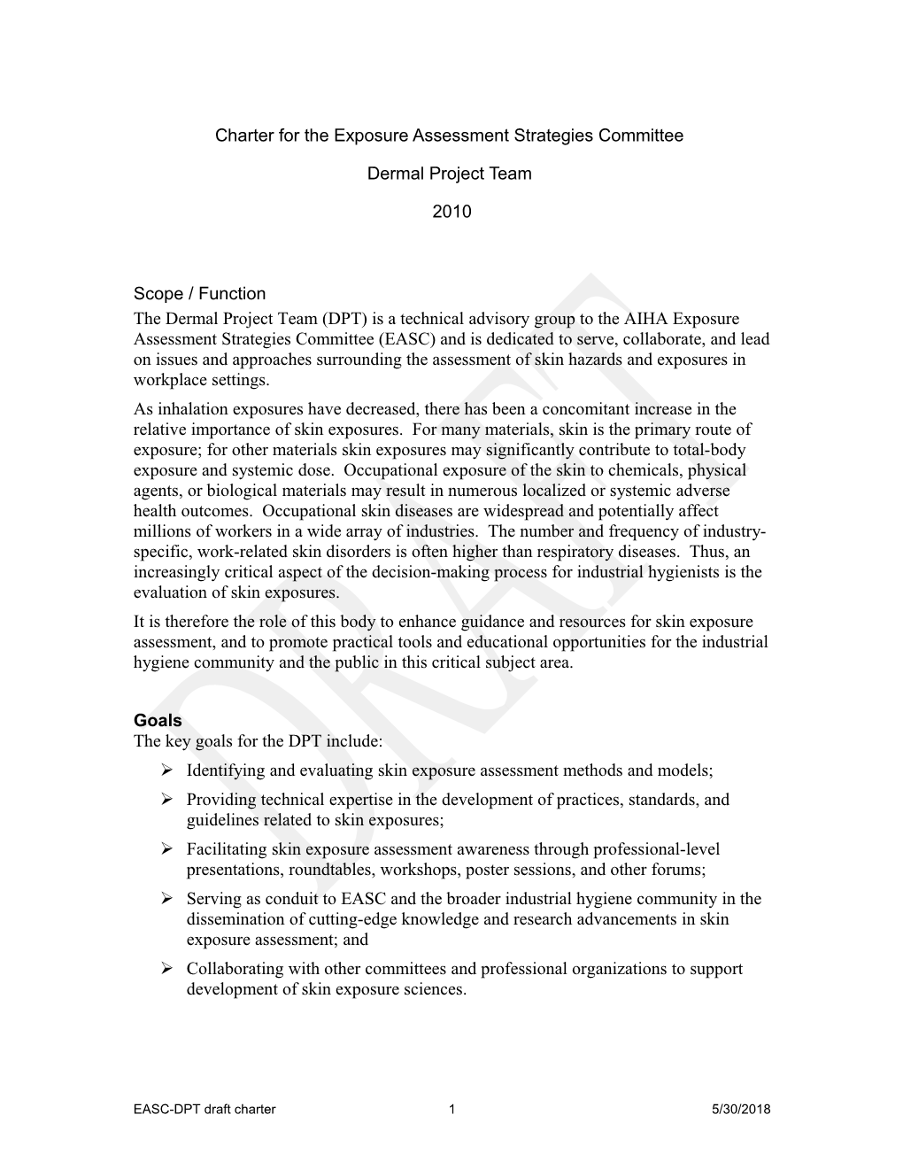Charter for the Exposure Assessment Strategies Committee