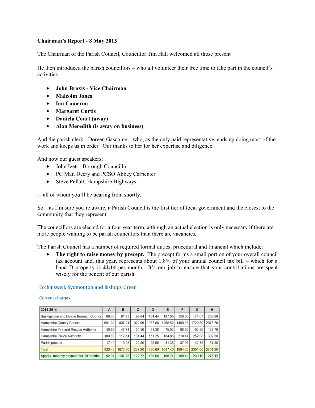 Chairman S Report - 8 May 2013