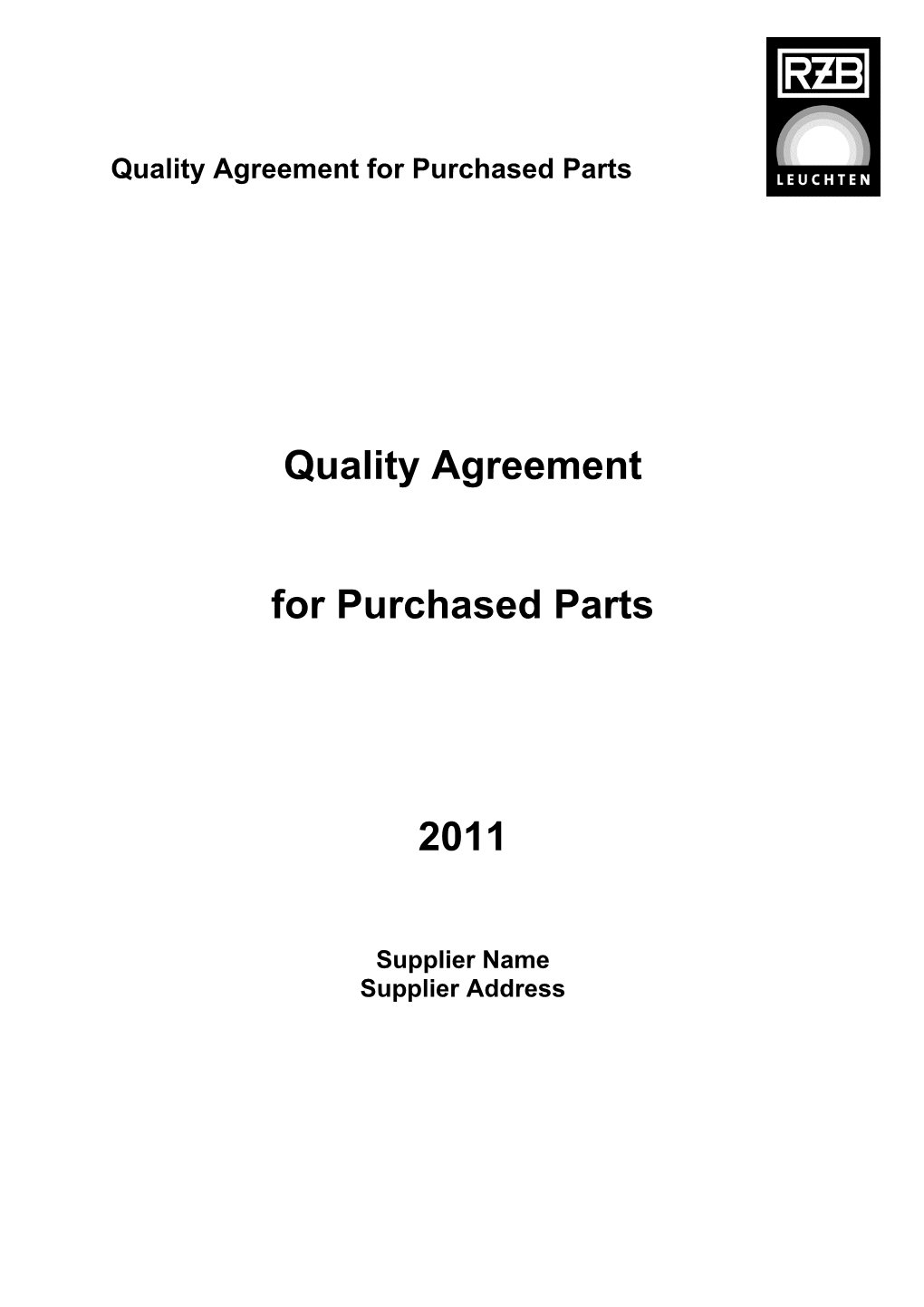 Quality Agreement for Purchased Parts