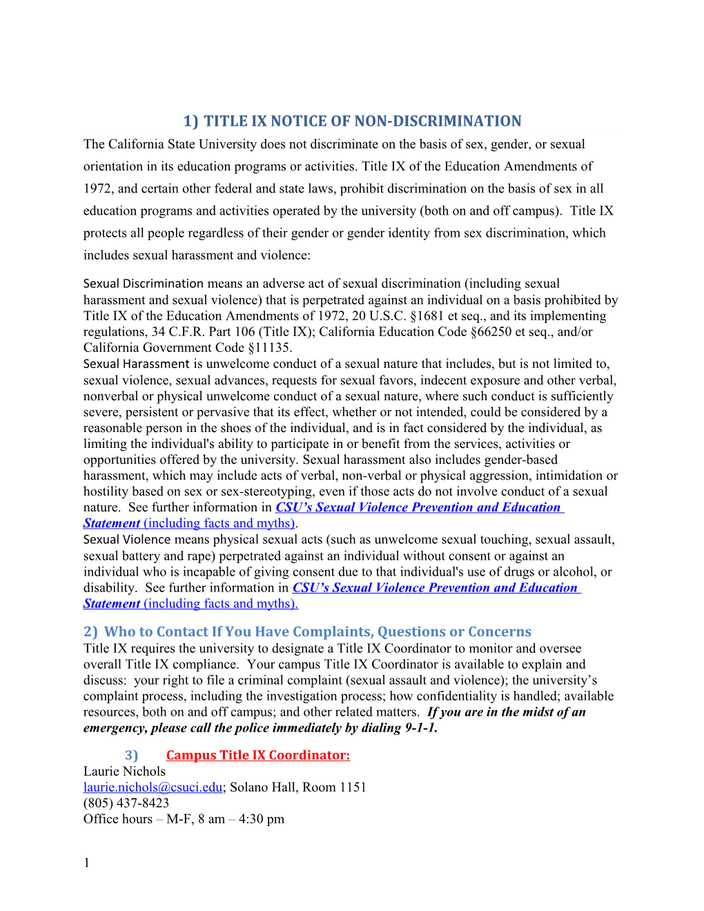 Title Ix Notice of Non-Discrimination