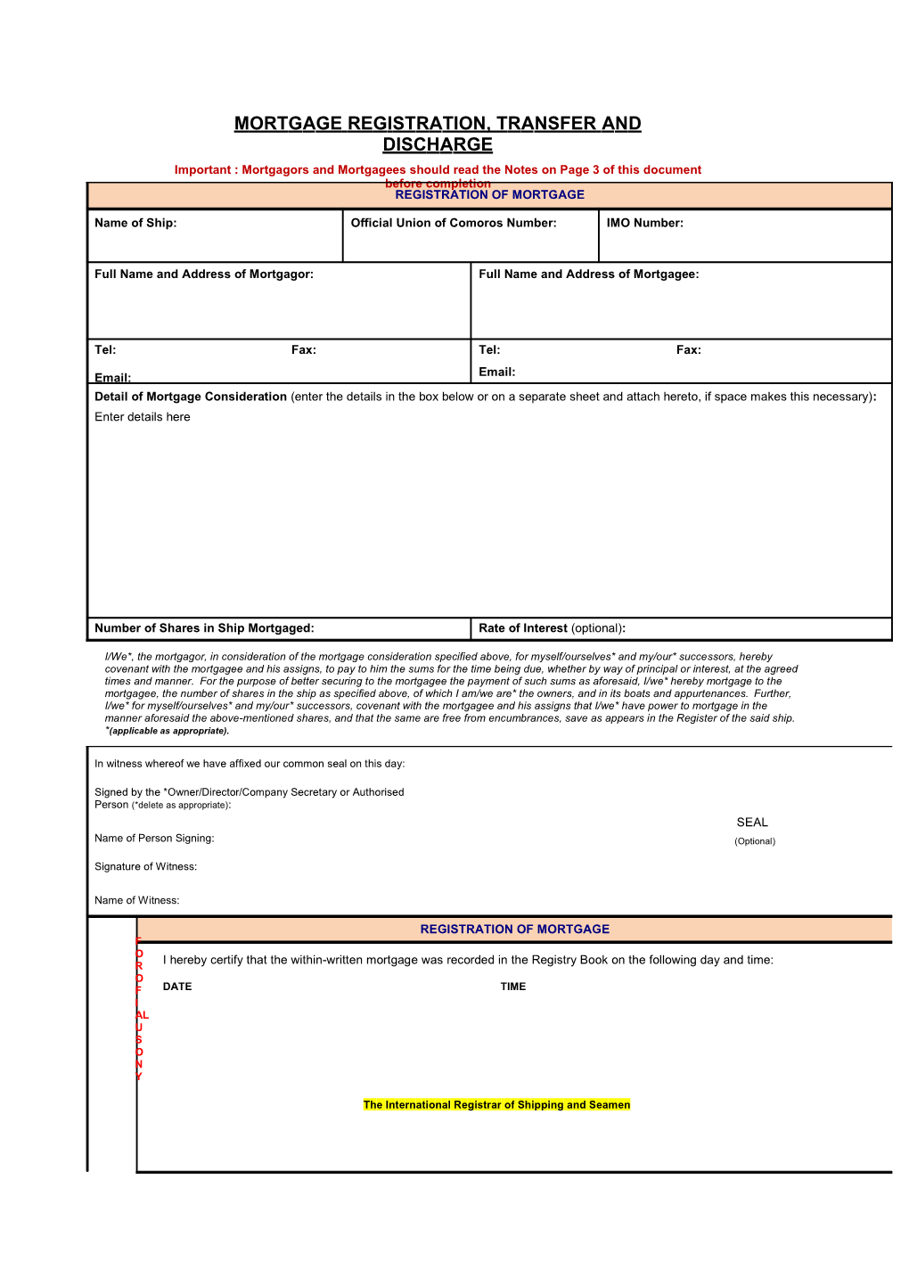 Provisional Certificate of Registry