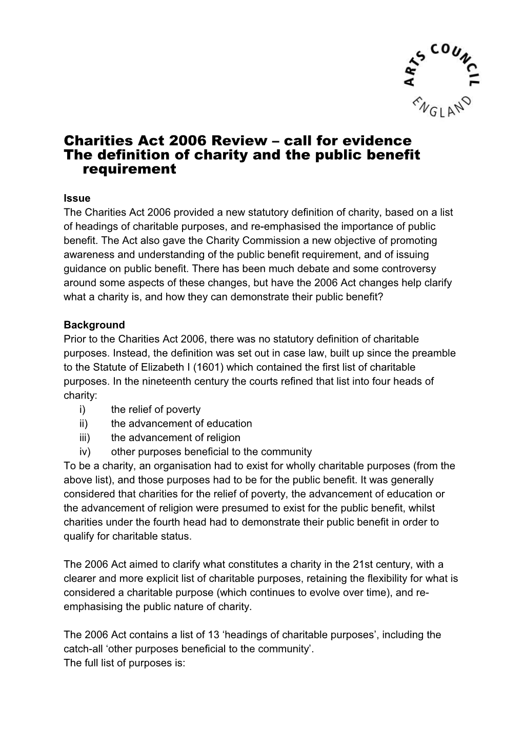 Charities Act 2006 Review Call for Evidence