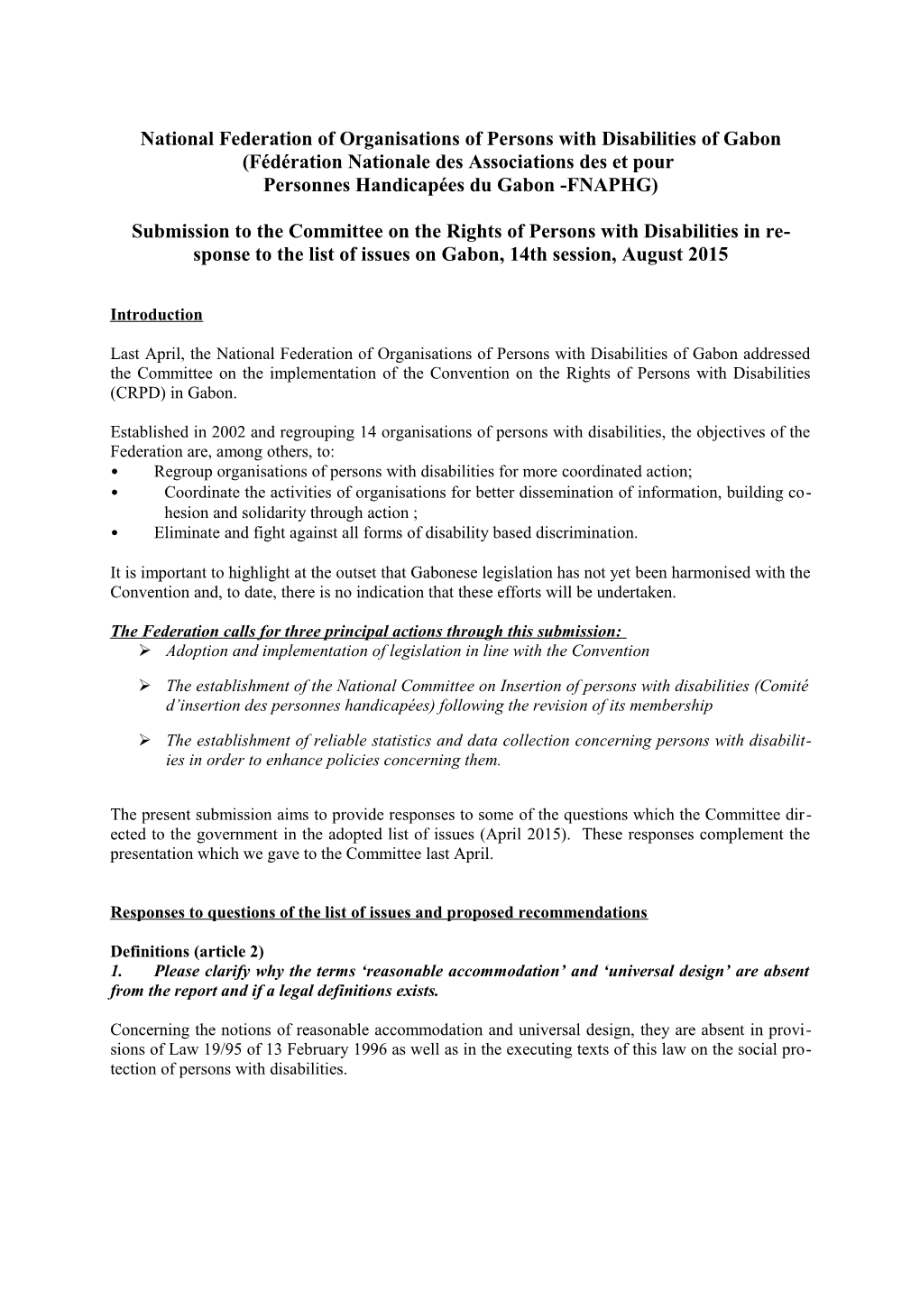 National Federation of Organisations of Persons with Disabilities of Gabon (Fédération