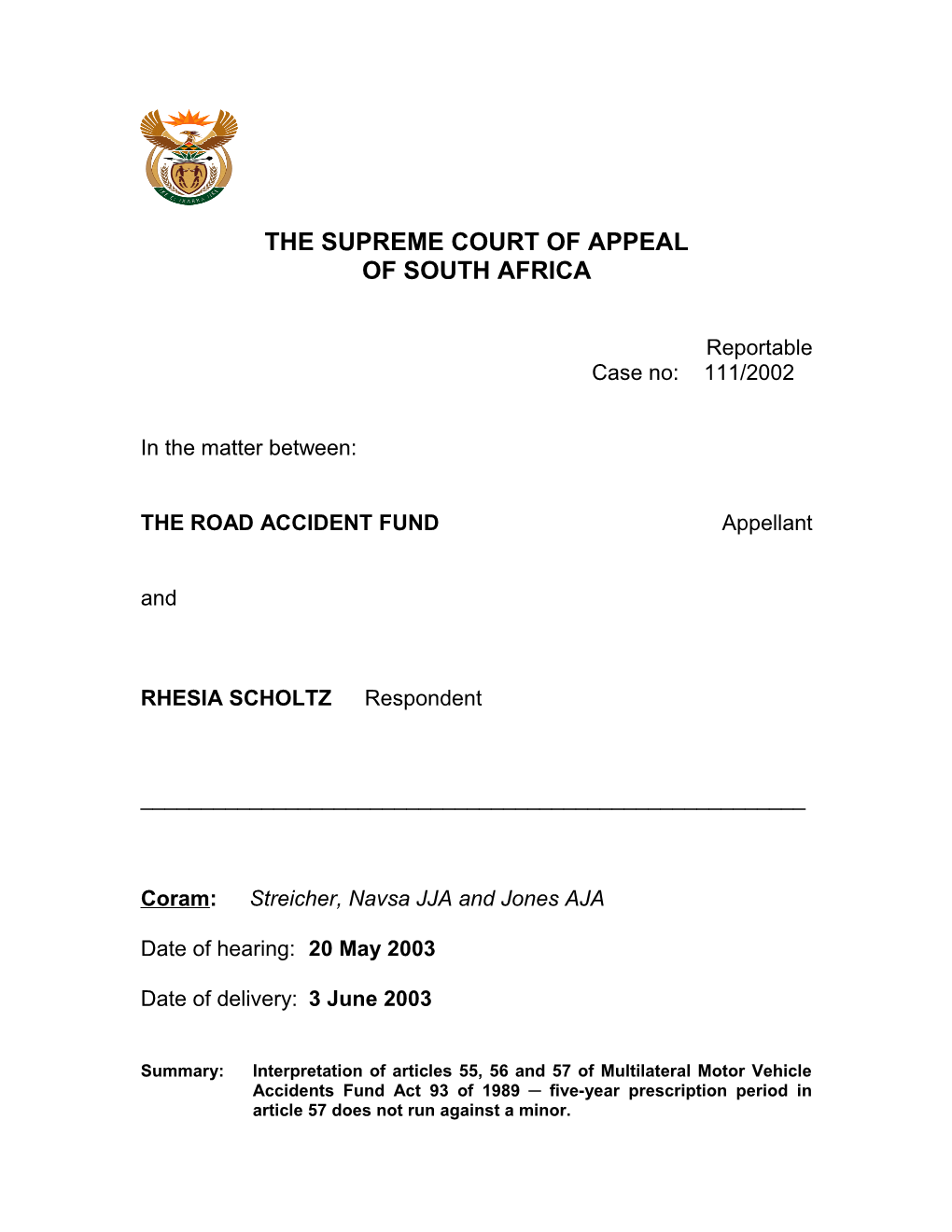 The Supreme Court of Appeal s10