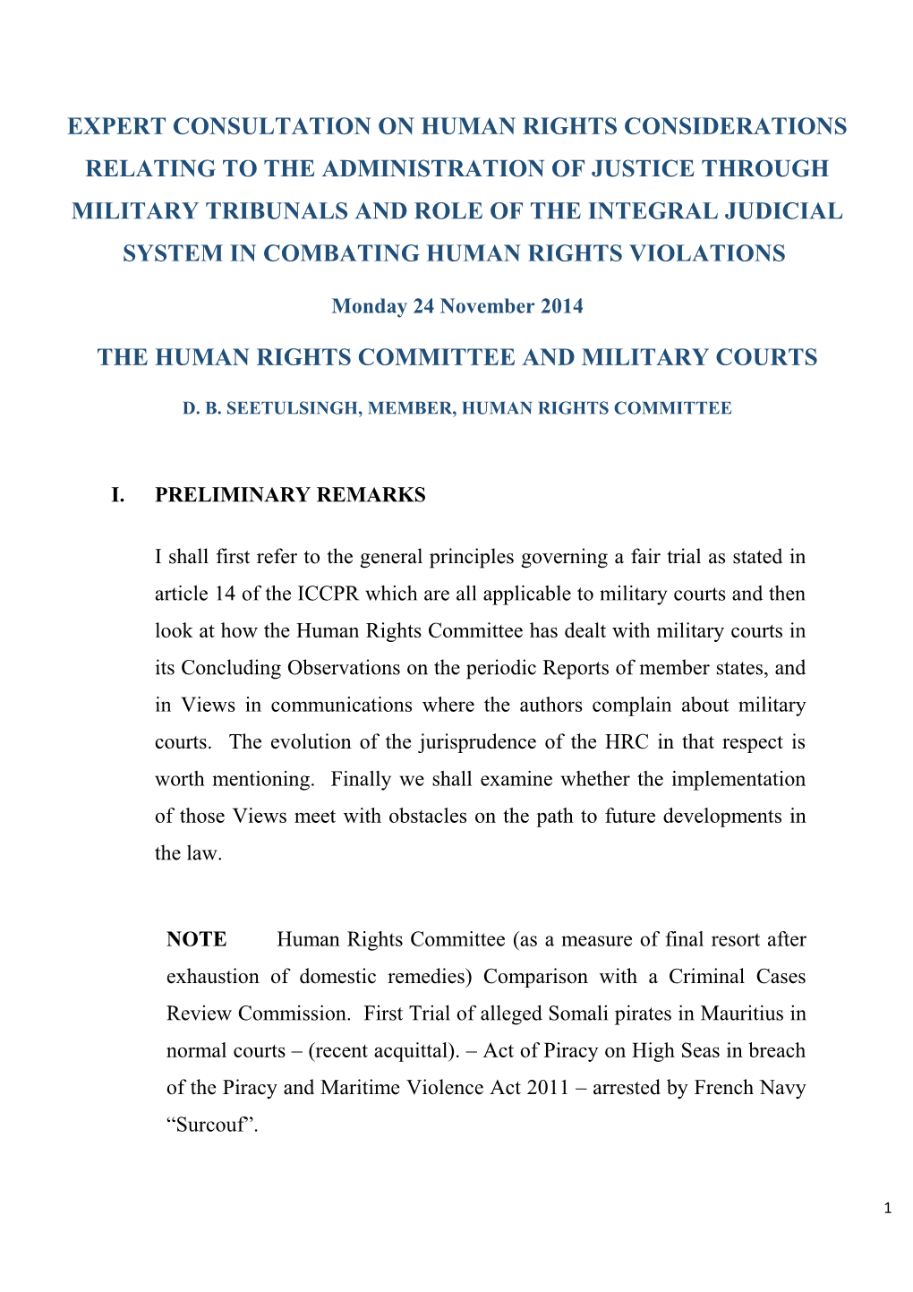 The Human Rights Committee and Military Courts