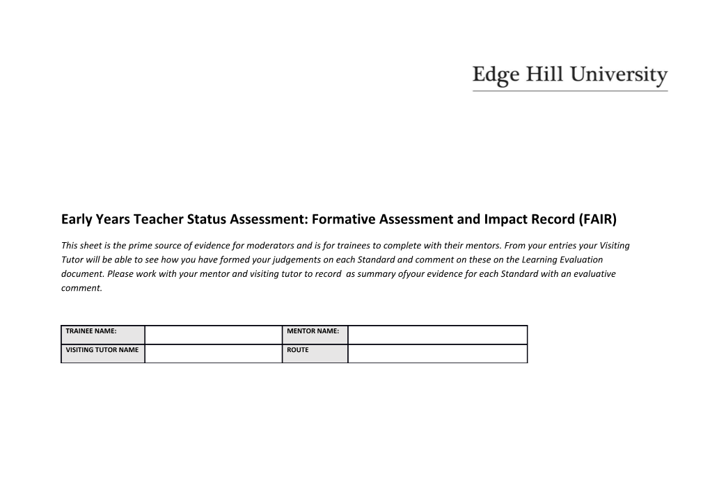 Early Years Teacher Status Assessment: Formative Assessment and Impact Record (FAIR)
