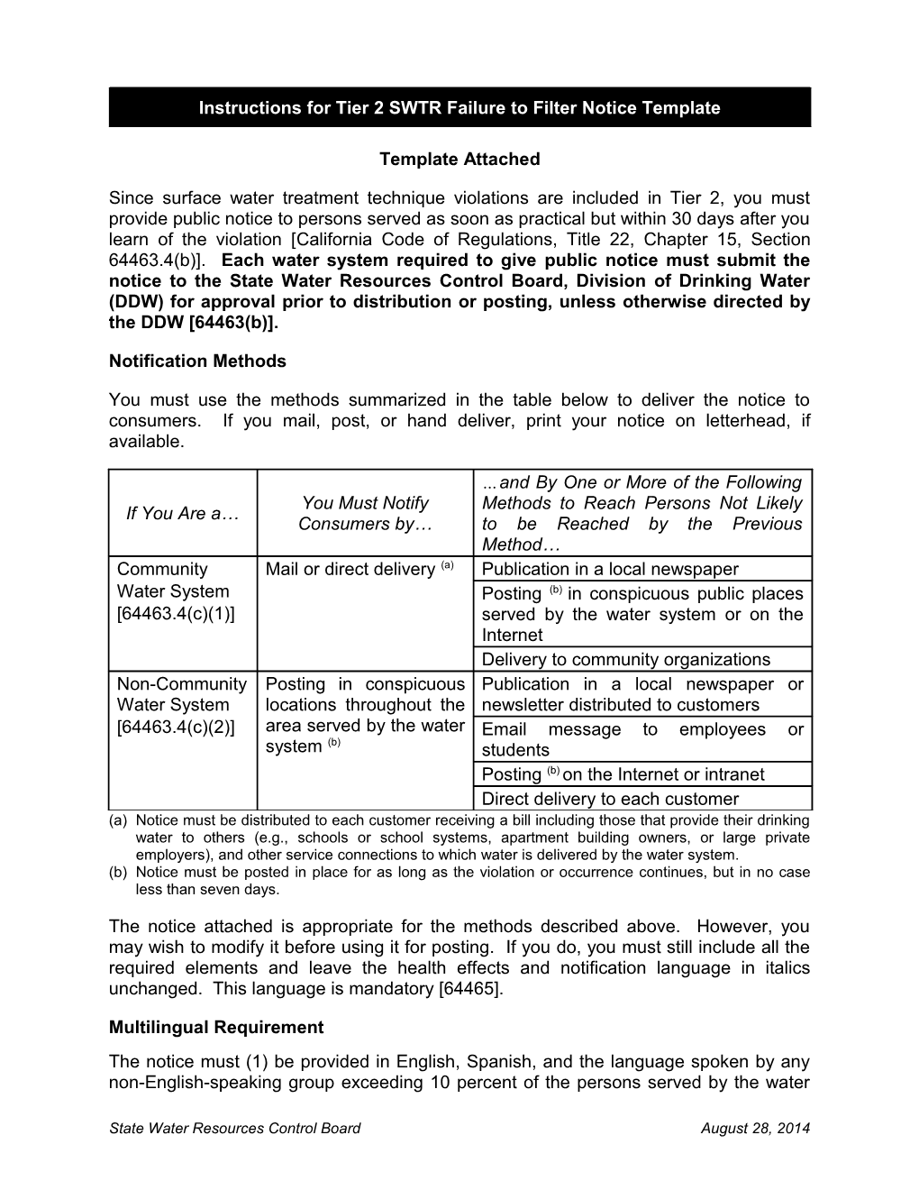 Instructions For SWTR Failure To Filter Notice--Template 2 5