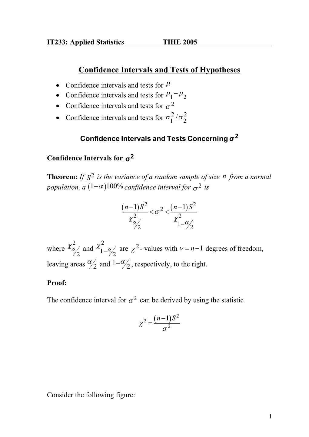 Confidence Intervals and Tests of Hypotheses