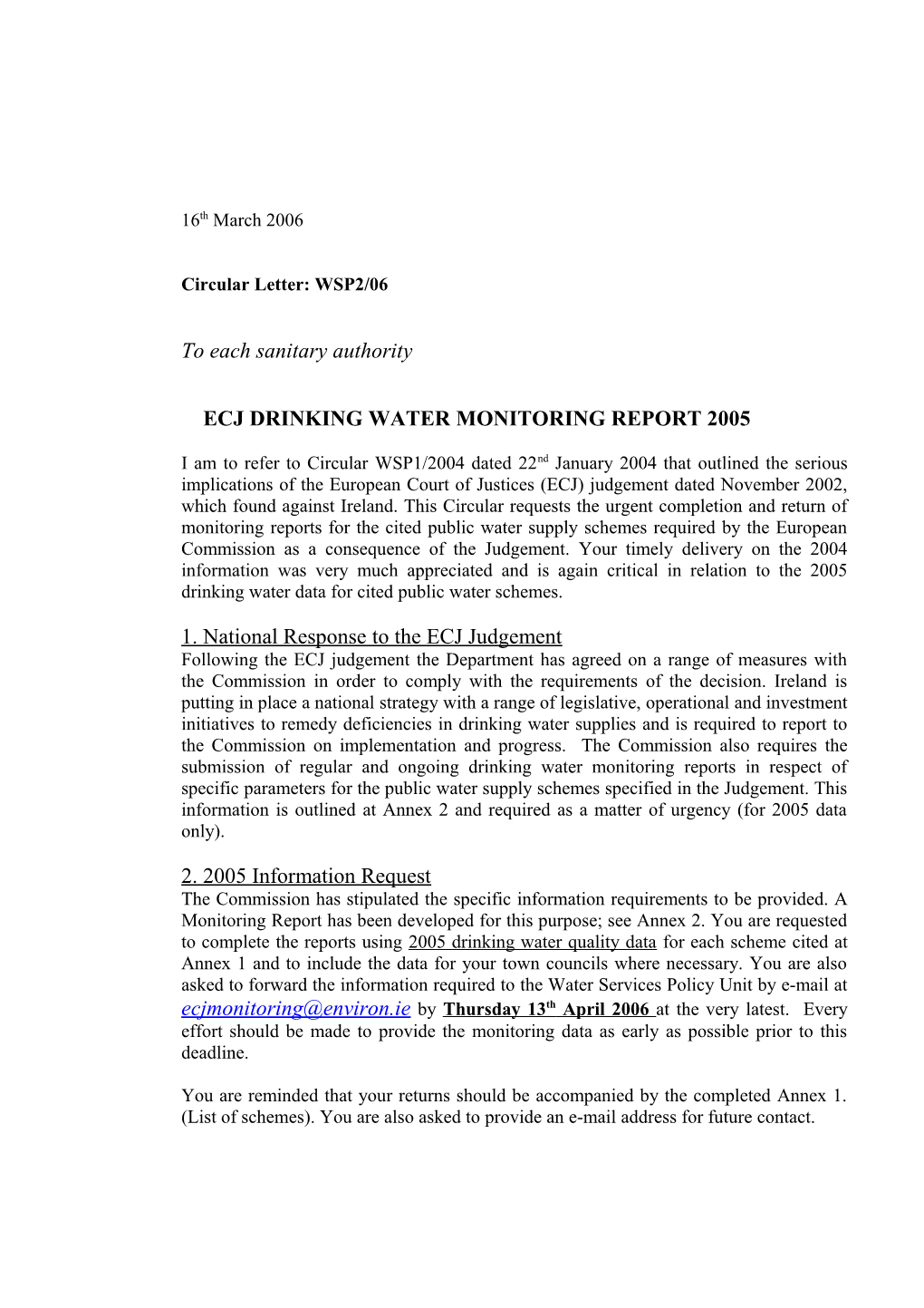 2006 Wsp2 - Ecj Drinking Water Monitoring Report 2005