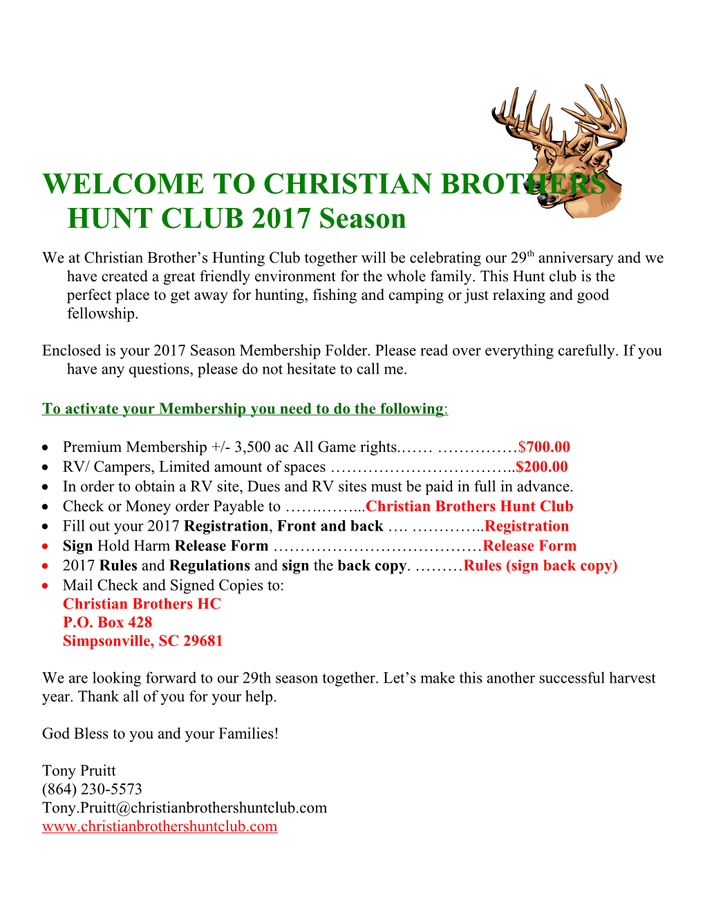 Welcome to Christian Brothers Hunt Club