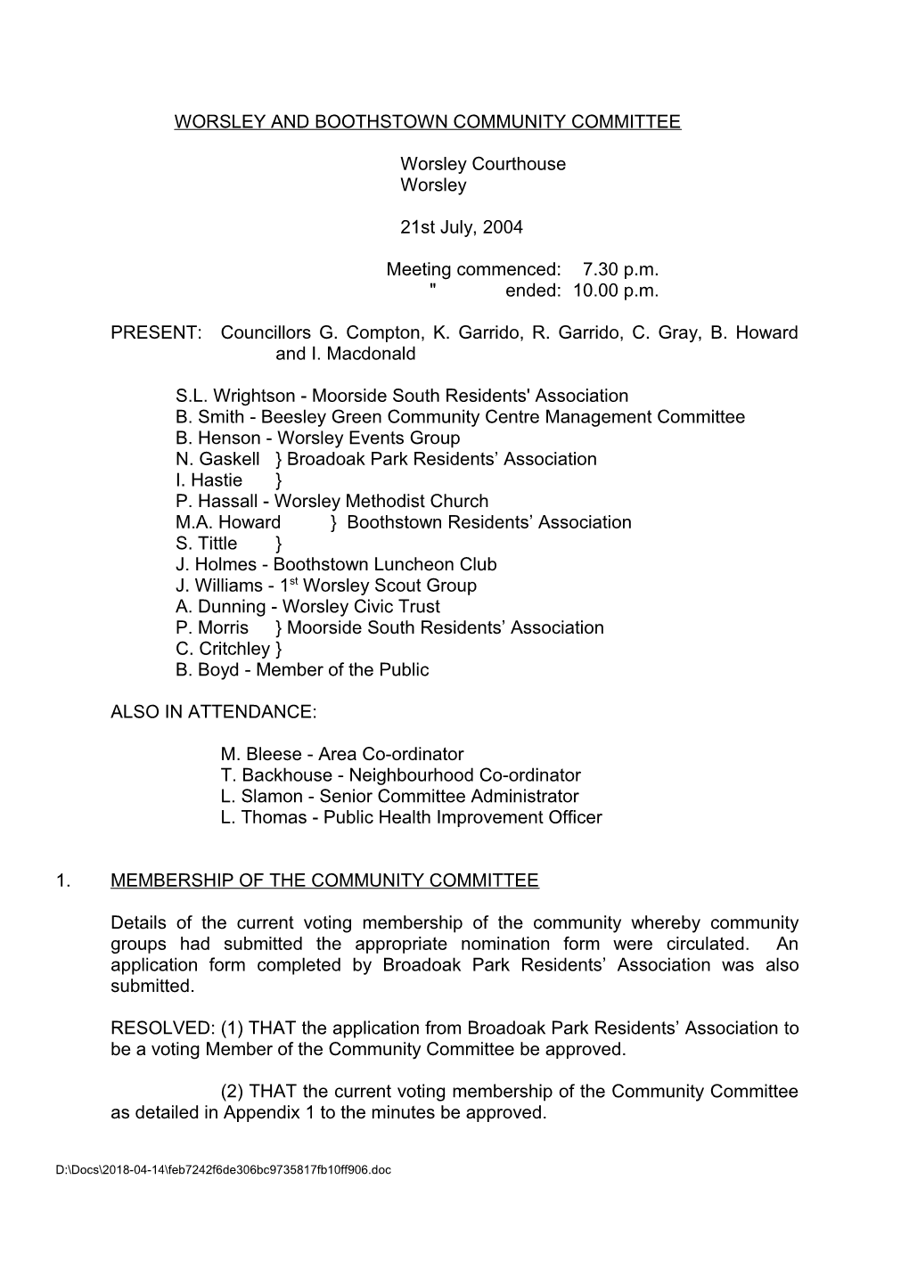 Worsley and Boothstown Community Committee