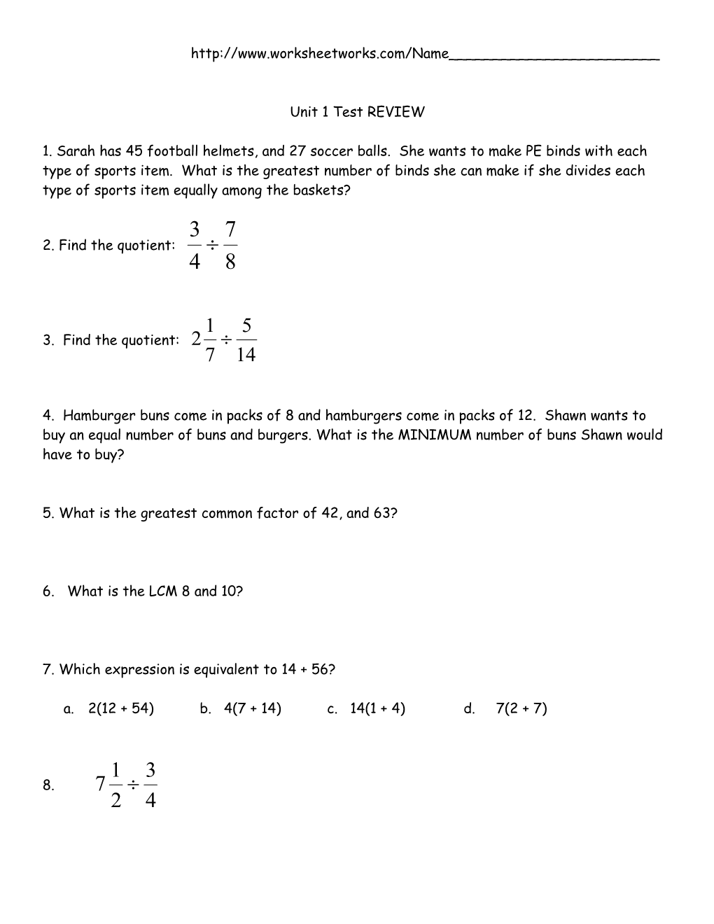 Unit 1 Test REVIEW s1