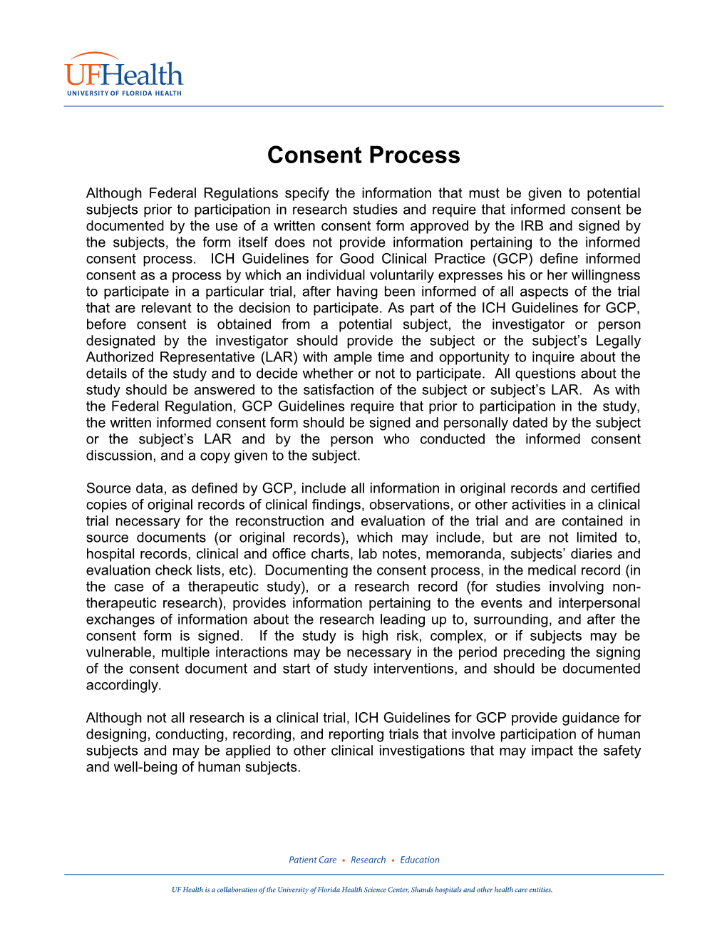 Example of Consent Process Note to Be Dictated Or Placed in Medical Record