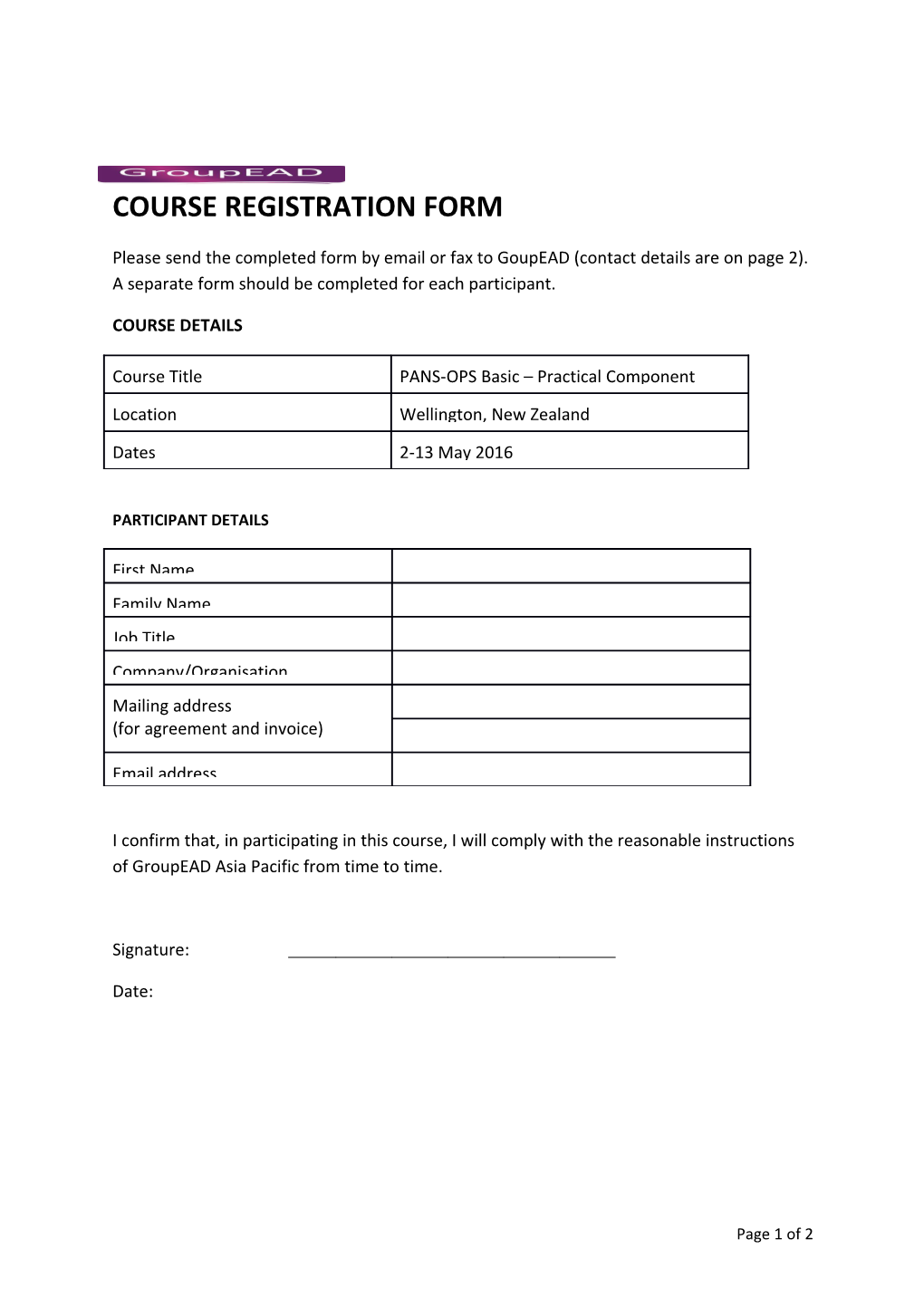 Course Registration Form s1