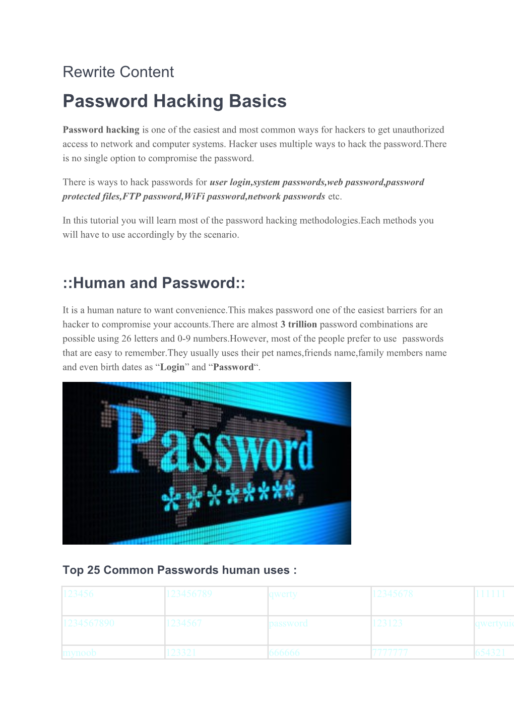 Password Hacking Basics