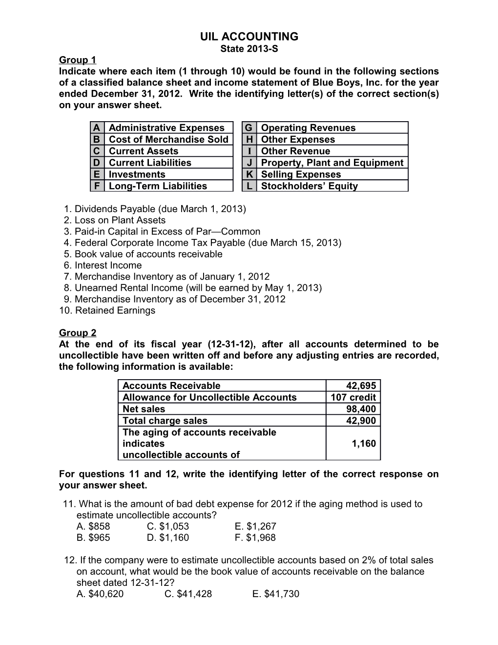 UIL Accounting State 2013-S -9