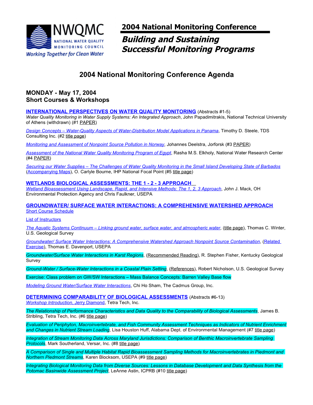 2004 National Monitoring Conference Schedule