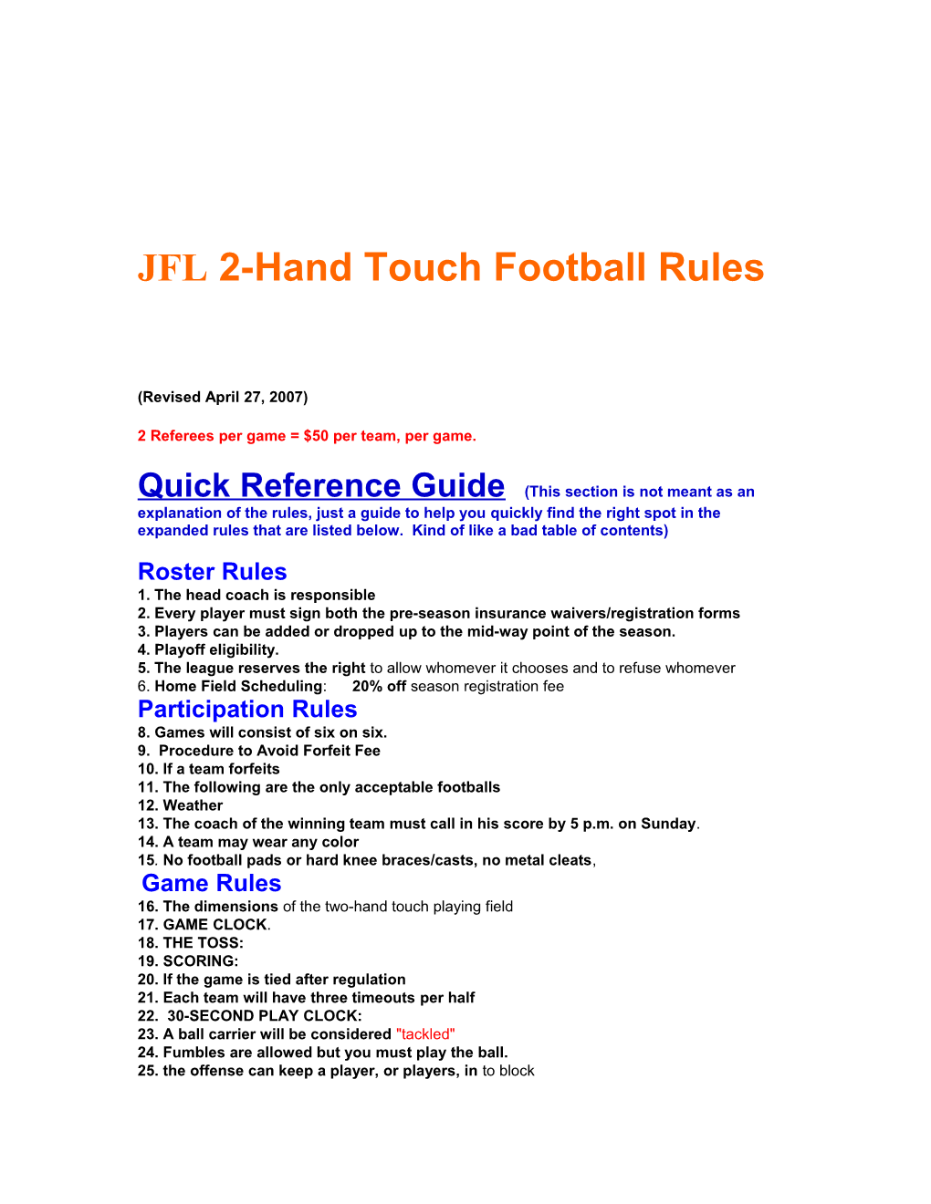 ACFL 2-Hand Touch Football League Rules