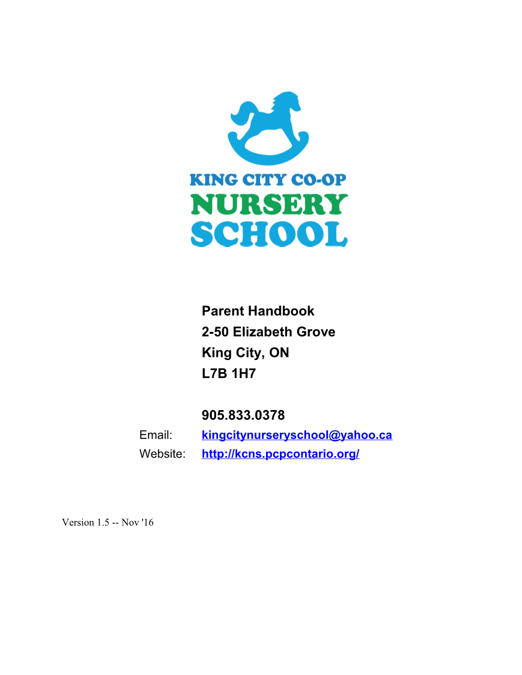 King City Co-Op Nursery School Parent Handbook