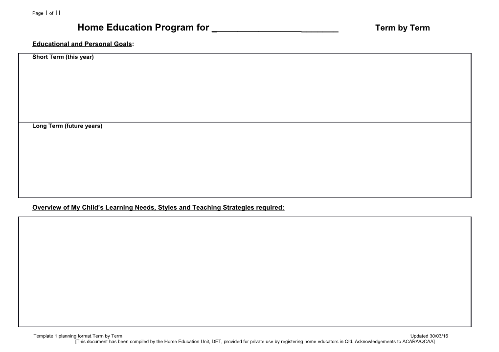 Template 1 - Home Education Program
