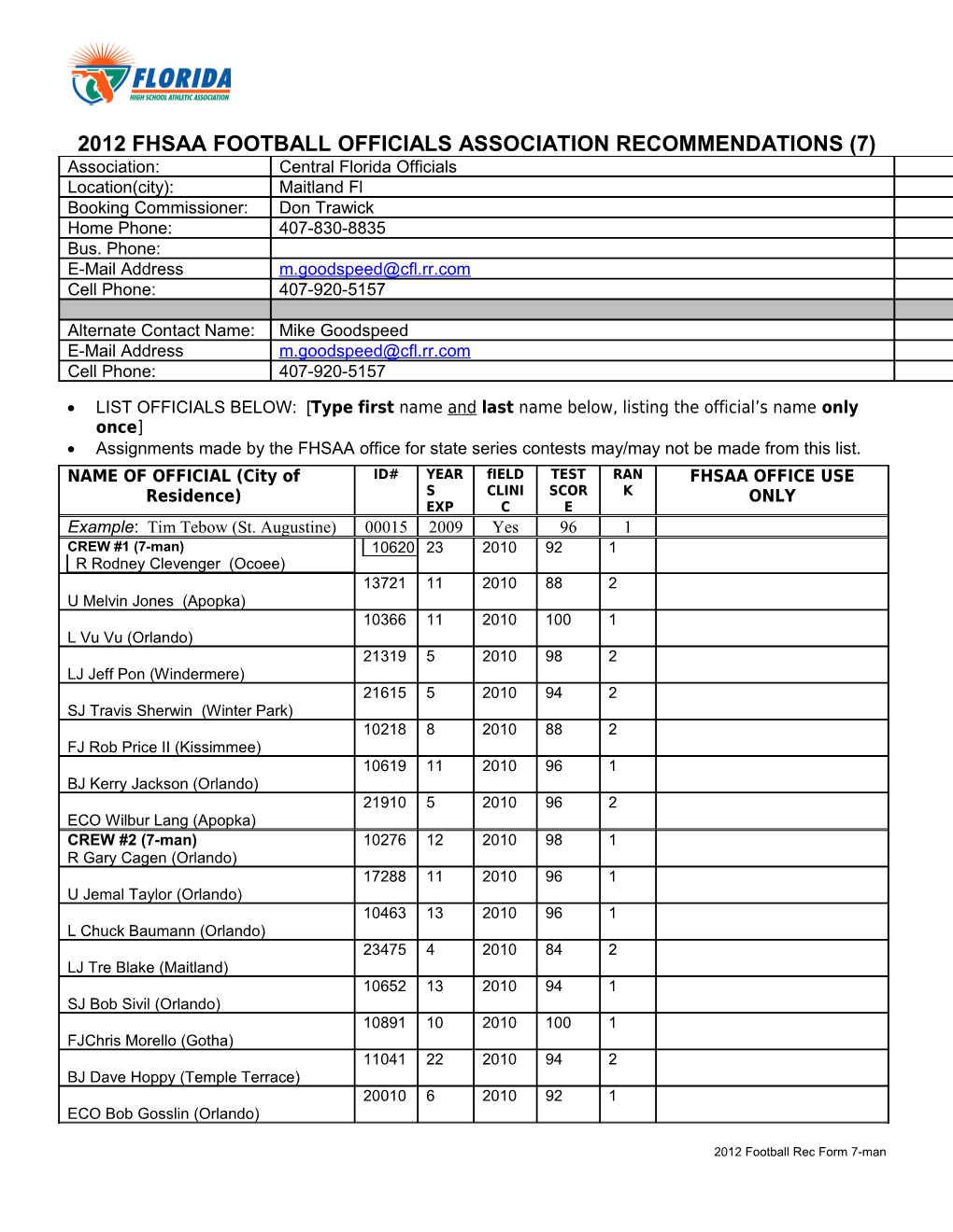 1996 Fhsaa Basketball Officials Association Recommendations