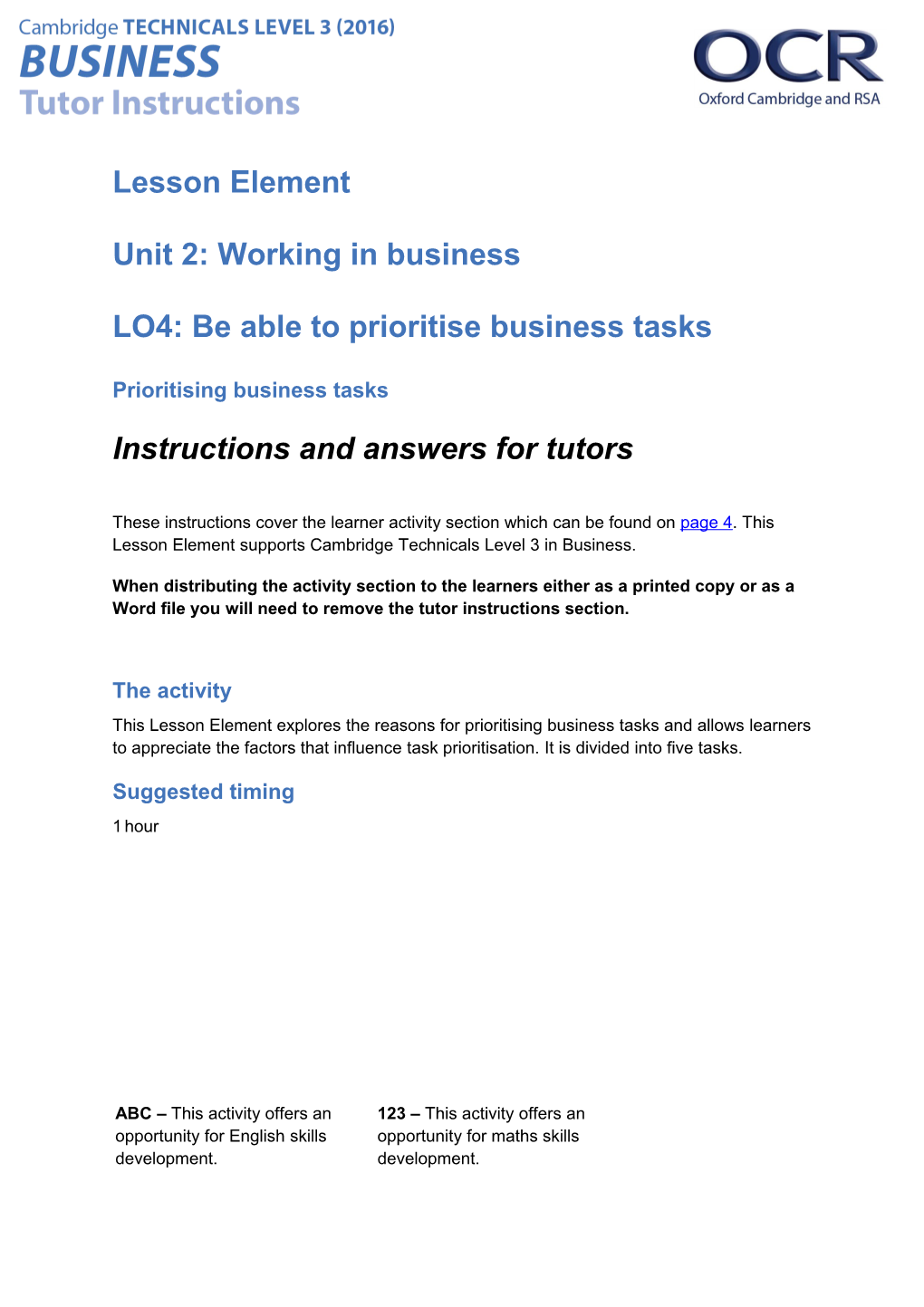 Cambridge Technicals Level 3 Business U02 Lesson Element 3
