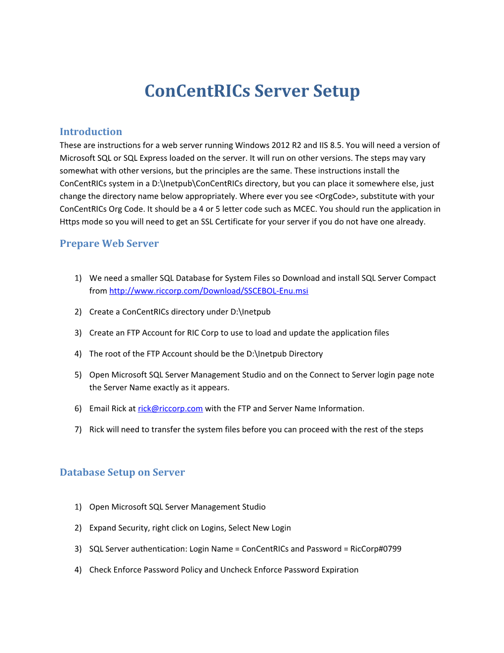 Concentrics Server Setup