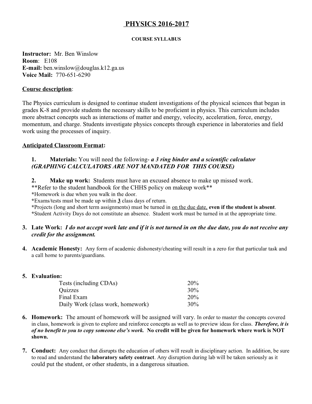 College Preperatory Biology Course Syllabus