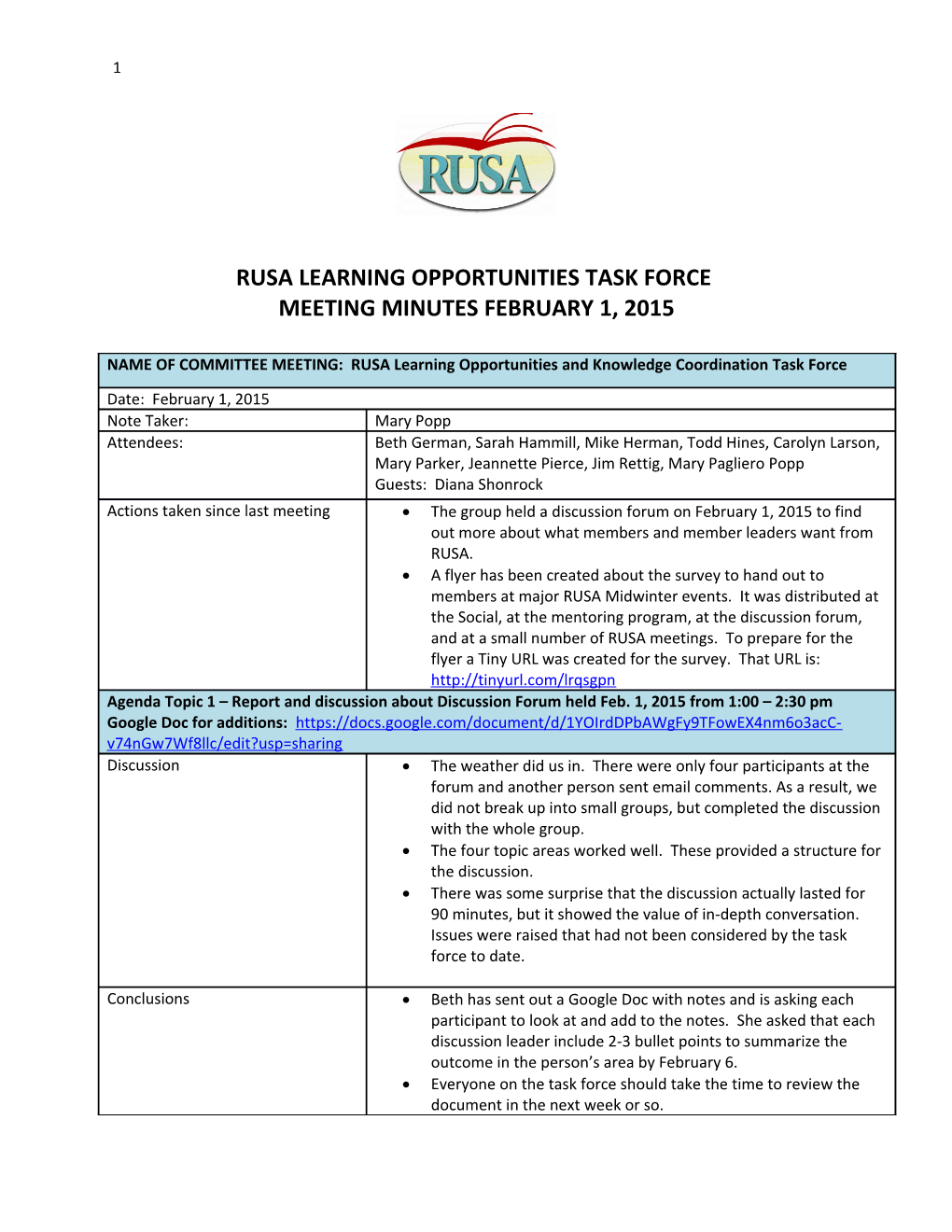 Rusa Learning Opportunities Task Force