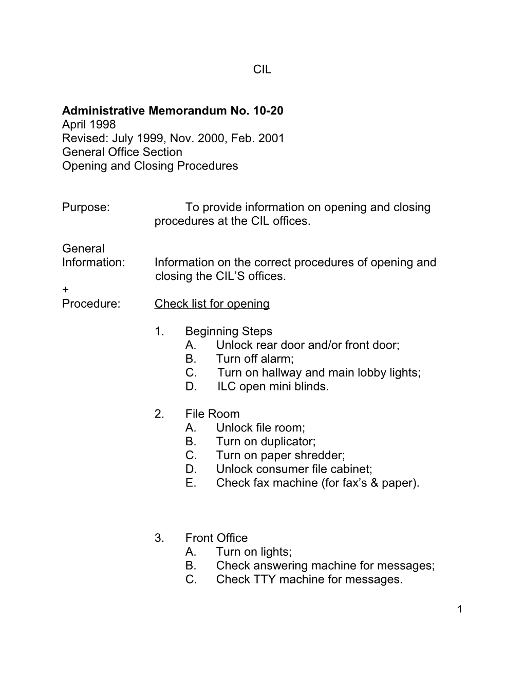 Administrative Memorandum No. 10-20