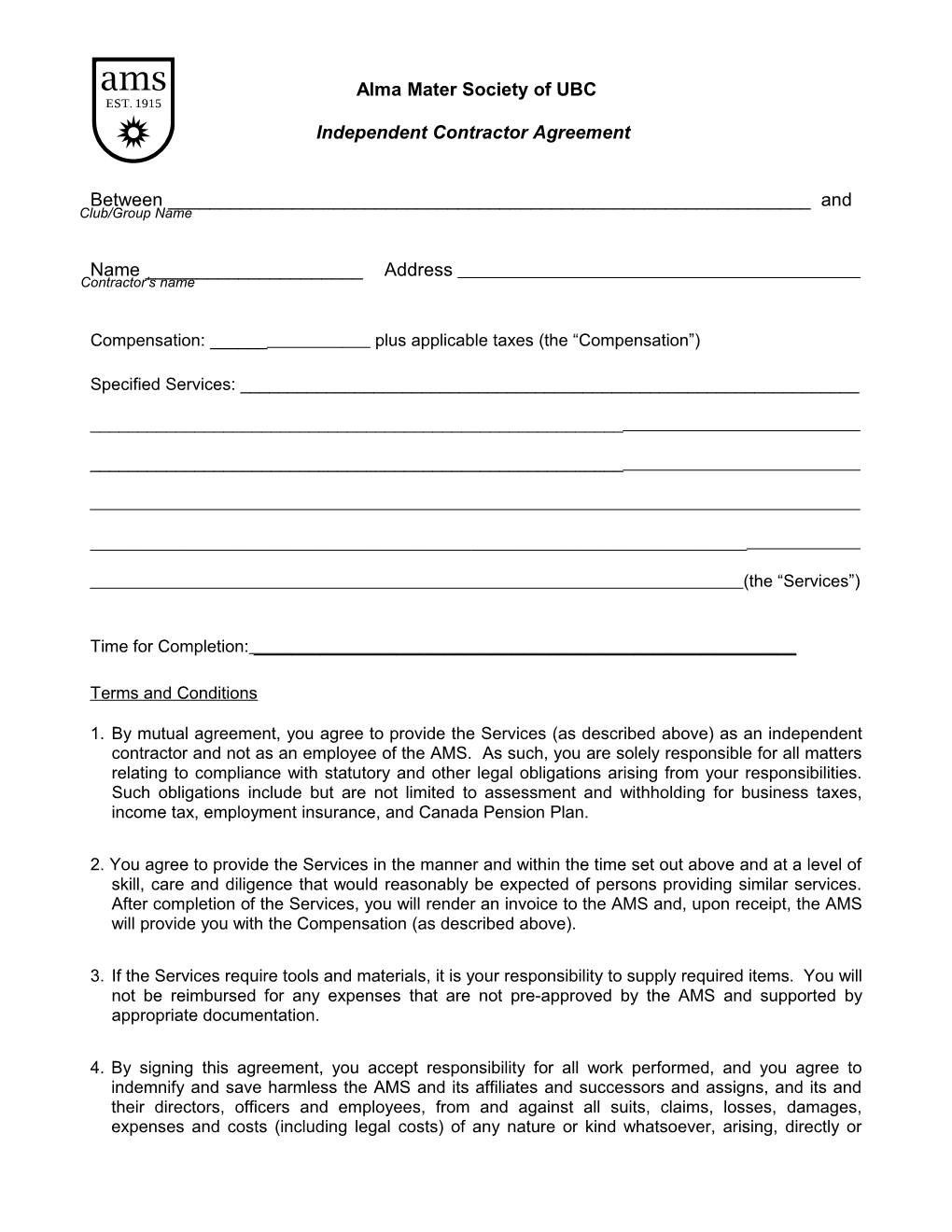 AMS Independent Contractor Agreement