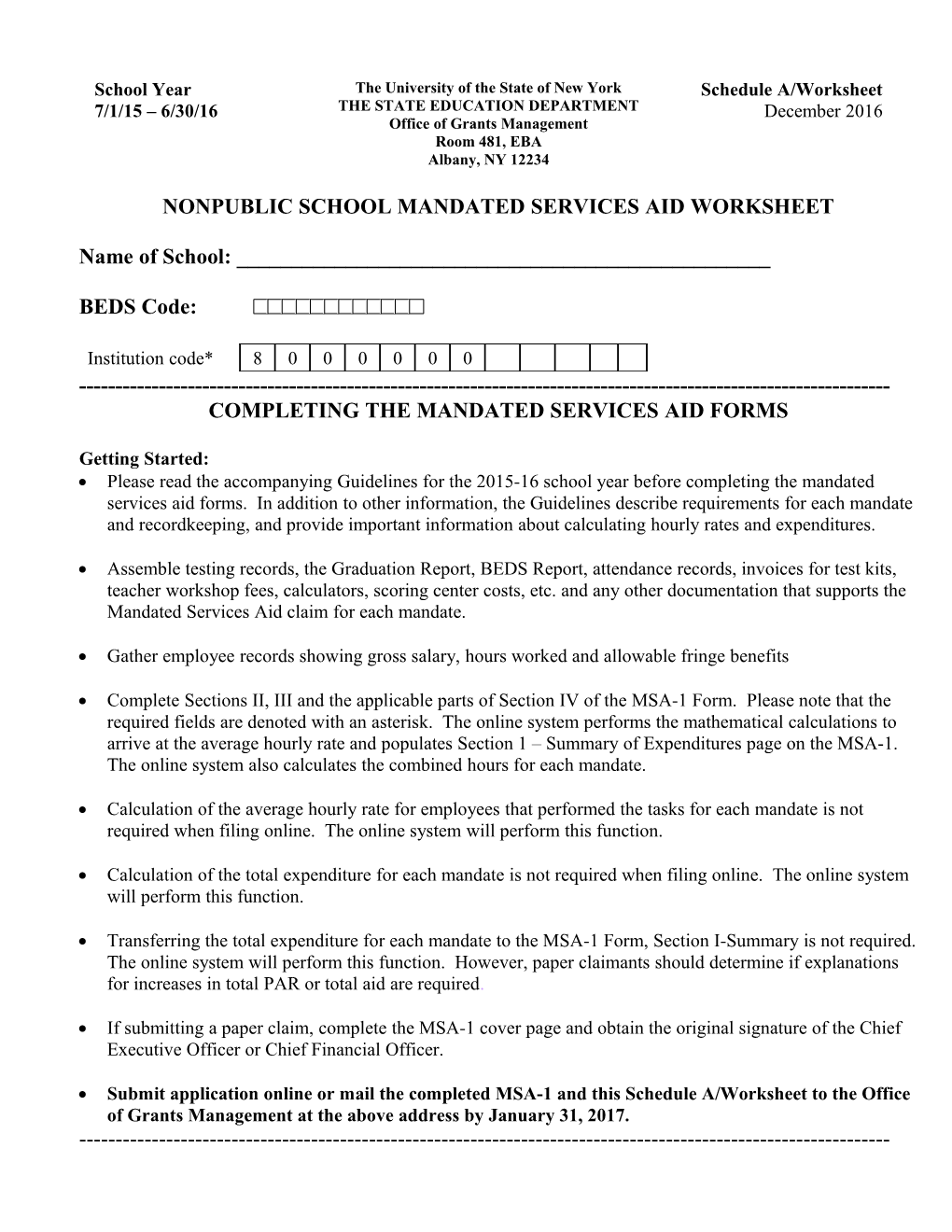 Nonpublicschool Mandated Services Aidworksheet