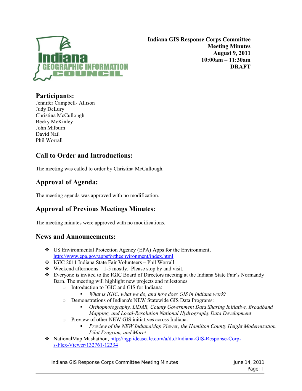 Indiana GIS Response Corps Committee