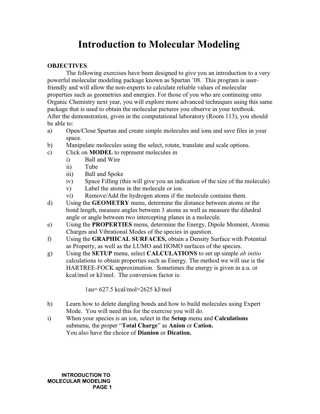 Introduction to Molecular Modeling