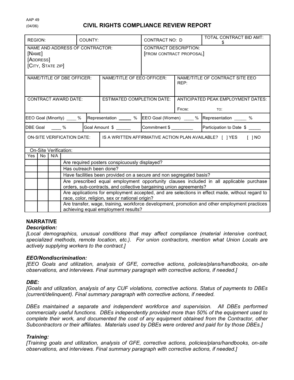 (04/06) Civil Rights Compliance Review Report