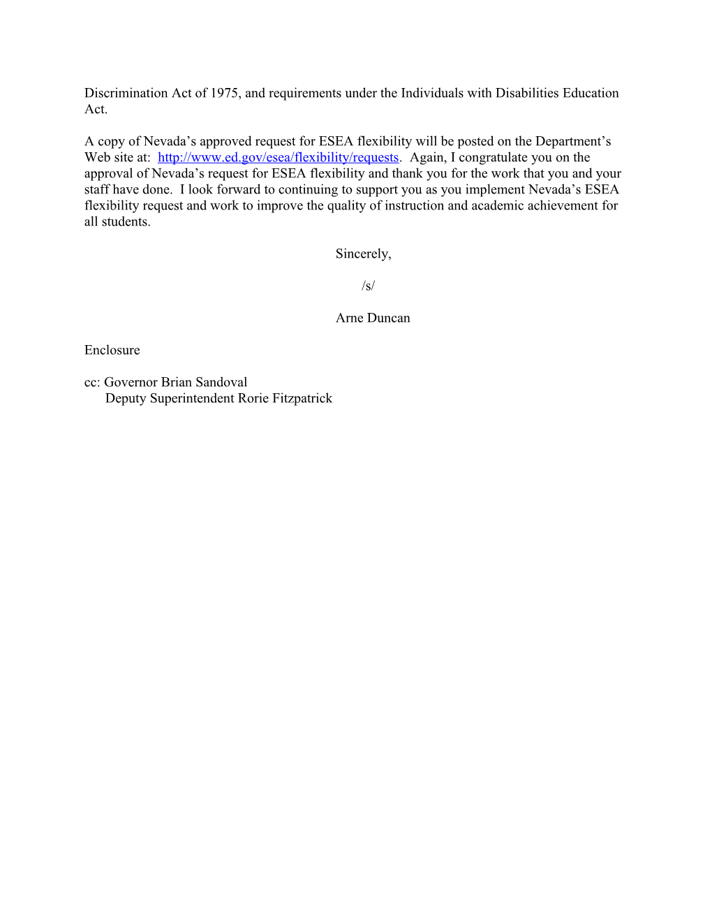 Nevada: Secretary's Approval Letter of ESEA Flexibility Request August 8, 2012 (MS Word)