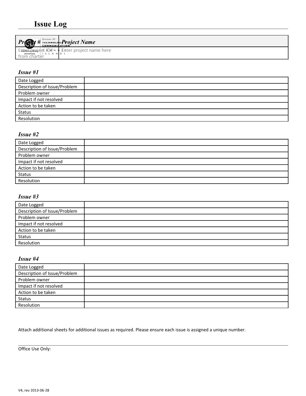 Project Issue Log Template